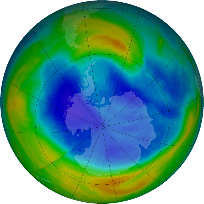 Antarctic ozone map for 31 August 1990
